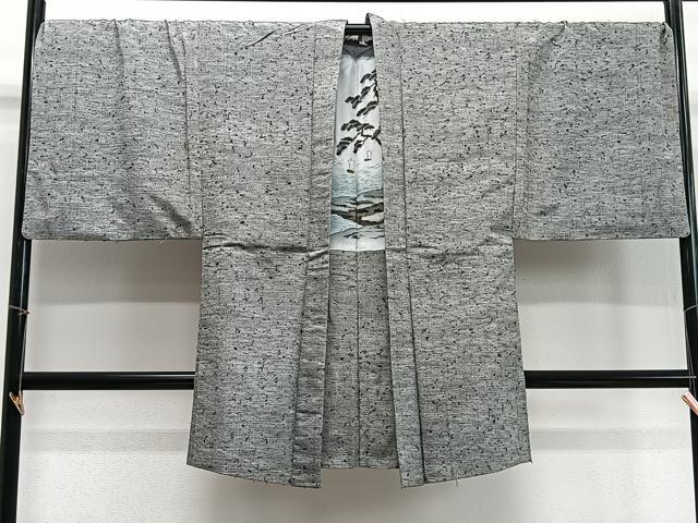平和屋着物∞男性　長羽織　髭紬地　霞文　正絹　逸品　CABD4715ua
