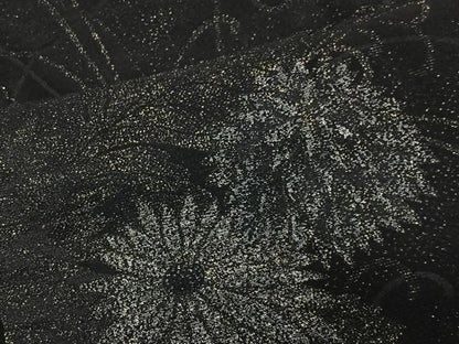 平和屋着物∞羽織　寿光織　草花文　黒地　金糸　正絹　逸品　CABD4716ua