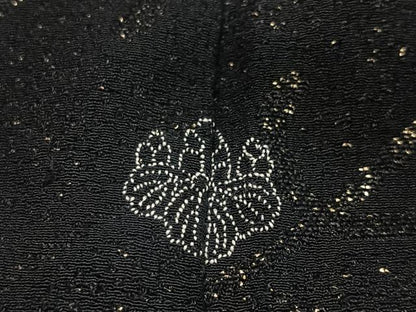平和屋着物∞羽織　寿光織　草花文　黒地　金糸　正絹　逸品　CABD4716ua