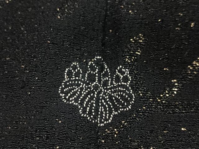 平和屋着物∞羽織　寿光織　草花文　黒地　金糸　正絹　逸品　CABD4716ua