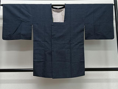 平和屋着物∞道行コート　紬地　横段文　正絹　逸品　CABD4717ua