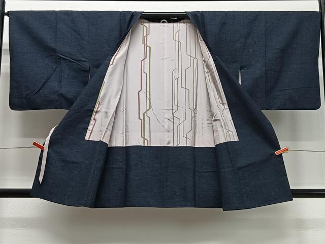 平和屋着物∞道行コート　紬地　横段文　正絹　逸品　CABD4717ua