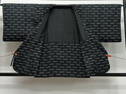 平和屋着物∞道行コート　絞り　鹿の子文　黒地　正絹　逸品　CABD4724ua