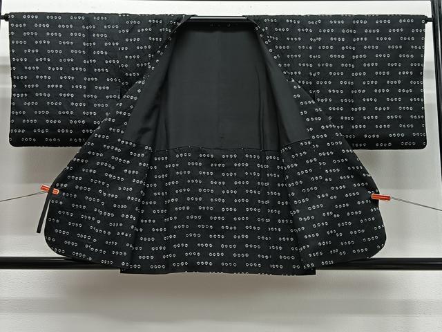 平和屋着物∞道行コート　絞り　鹿の子文　黒地　正絹　逸品　CABD4724ua