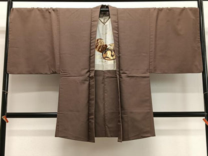 平和屋着物∞男性　長羽織　だるま　砺茶色　正絹　逸品　CABD4727ua