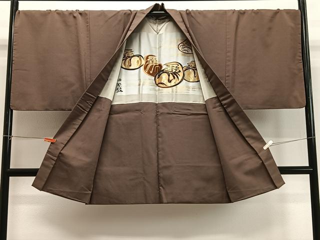 平和屋着物∞男性　長羽織　だるま　砺茶色　正絹　逸品　CABD4727ua