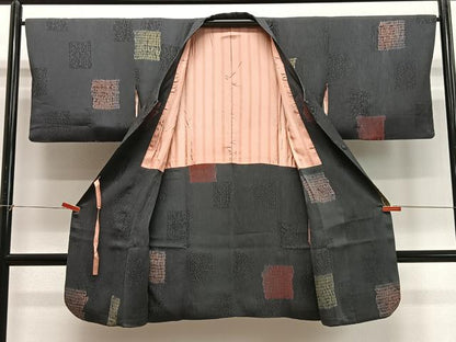 平和屋着物∞道行コート　絞り　舞色紙文　ロング丈　正絹　逸品　CABD4729ua