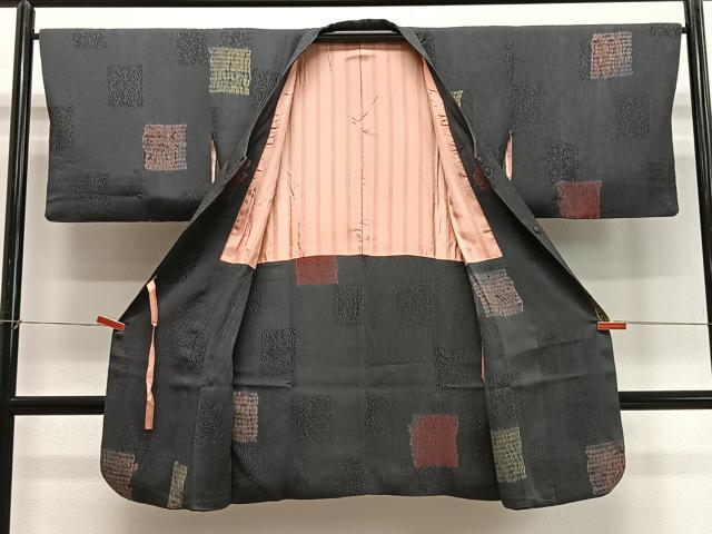 平和屋着物∞道行コート　絞り　舞色紙文　ロング丈　正絹　逸品　CABD4729ua