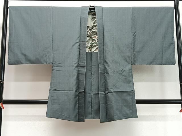 平和屋着物∞男性　長羽織　紬地　霞文　正絹　逸品　CABD4730ua