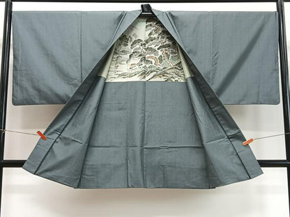 平和屋着物∞男性　長羽織　紬地　霞文　正絹　逸品　CABD4730ua