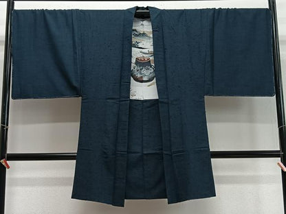 平和屋着物∞男性　長羽織　髭紬地　百入茶色　正絹　逸品　CABD4737ua