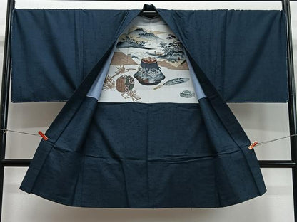 平和屋着物∞男性　長羽織　髭紬地　百入茶色　正絹　逸品　CABD4737ua