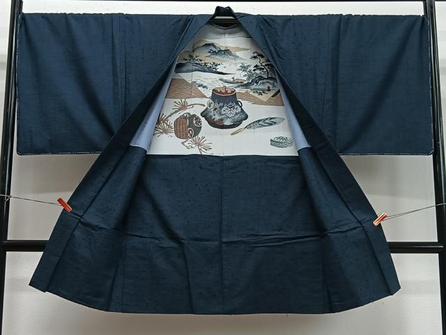 平和屋着物∞男性　長羽織　髭紬地　百入茶色　正絹　逸品　CABD4737ua
