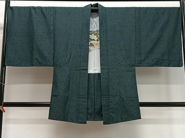 平和屋着物∞男性　長羽織　髭紬地　高麗納戸色　正絹　逸品　CABD4738ua