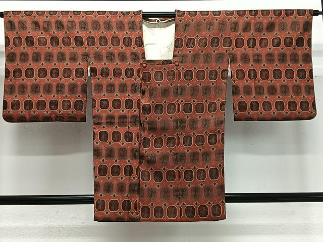 平和屋着物∞道行コート　動物格子文　正絹　逸品　CABD4742ua