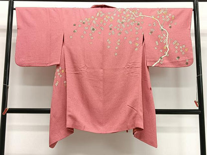 平和屋着物∞コート作家　三本賢　道中着　枝花文　ロング丈　正絹　逸品　CABD4743ua