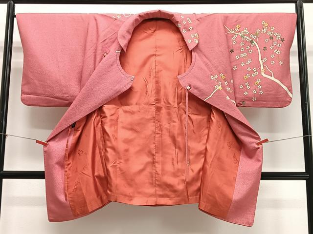 平和屋着物∞コート作家　三本賢　道中着　枝花文　ロング丈　正絹　逸品　CABD4743ua