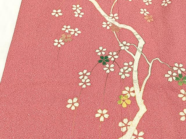平和屋着物∞コート作家　三本賢　道中着　枝花文　ロング丈　正絹　逸品　CABD4743ua