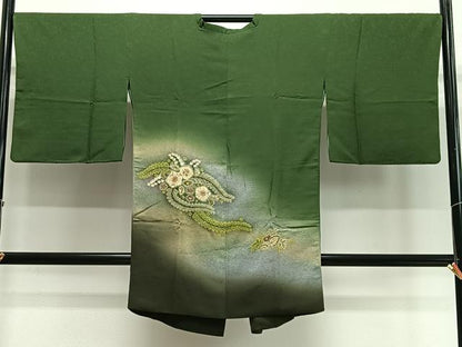 平和屋着物∞道行コート　辻が花　暈し染め　ロング丈　正絹　逸品　CABD4744ua