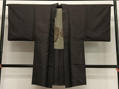 平和屋着物∞男性　長羽織　鉄黒色　正絹　逸品　CABD4746ua