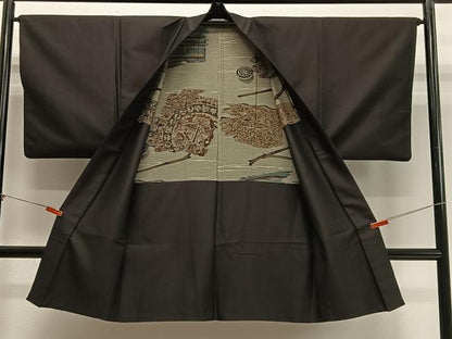 平和屋着物∞男性　長羽織　鉄黒色　正絹　逸品　CABD4746ua