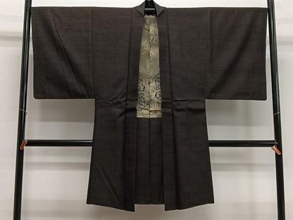 平和屋着物∞男性　長羽織　紬地　霞文　正絹　逸品　CABD4750ua