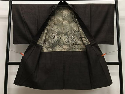 平和屋着物∞男性　長羽織　紬地　霞文　正絹　逸品　CABD4750ua