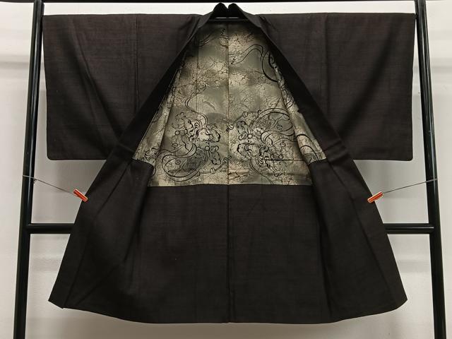 平和屋着物∞男性　長羽織　紬地　霞文　正絹　逸品　CABD4750ua