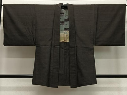 平和屋着物∞男性　羽織　横段文　黒地　正絹　逸品　CABD4753ua