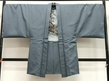 平和屋着物∞男性　長羽織　錆鉄御納戸色　正絹　逸品　CABD4754ua