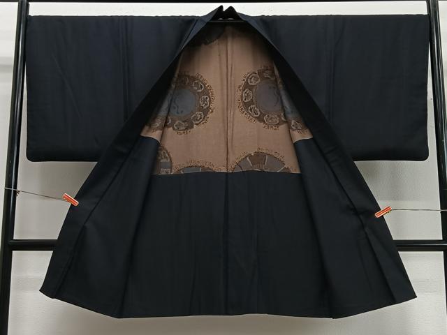 平和屋着物∞男性　長羽織　紬地　紫黒色　正絹　逸品　CABD4755ua
