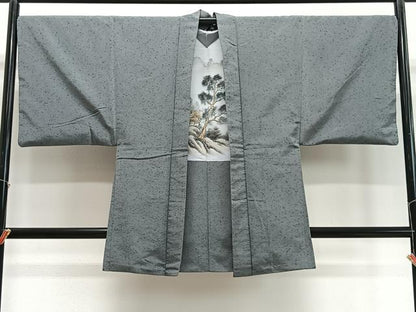 平和屋着物∞男性　長羽織　紬地　霞文　正絹　逸品　CABD4756ua