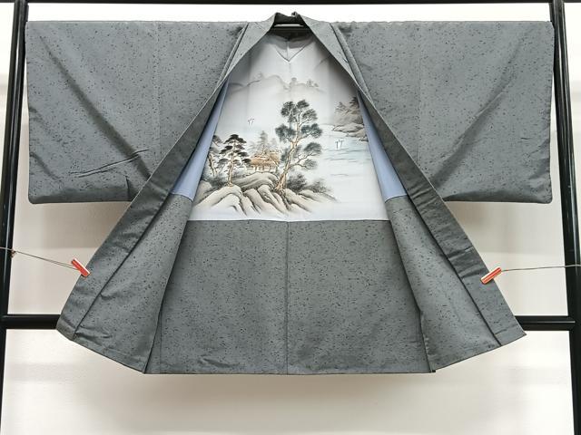 平和屋着物∞男性　長羽織　紬地　霞文　正絹　逸品　CABD4756ua
