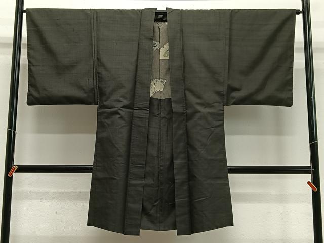 平和屋着物∞男性　長羽織　紬地　格子　正絹　逸品　CABD4758ua