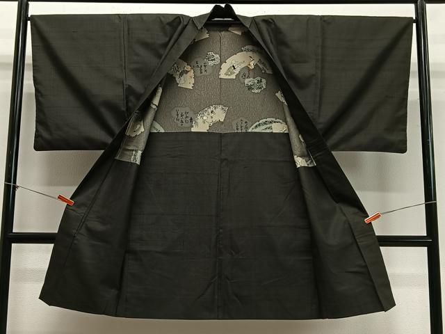 平和屋着物∞男性　長羽織　紬地　格子　正絹　逸品　CABD4758ua