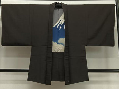 平和屋着物∞男性　羽織　富士　赤墨色　正絹　逸品　CABD4762ua