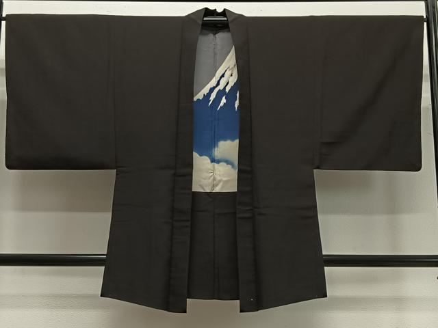平和屋着物∞男性　羽織　富士　赤墨色　正絹　逸品　CABD4762ua