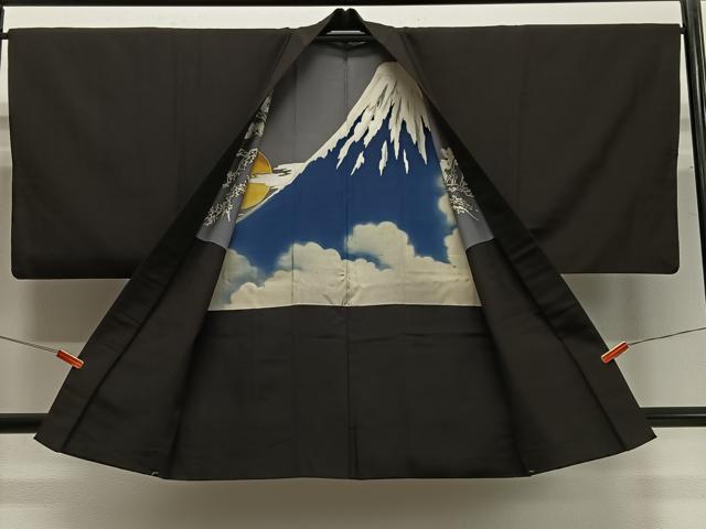 平和屋着物∞男性　羽織　富士　赤墨色　正絹　逸品　CABD4762ua
