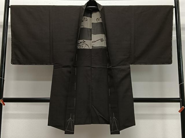 平和屋着物∞男性　長羽織　紬地　格子　正絹　逸品　未使用　CABD4765ua
