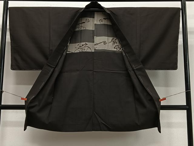 平和屋着物∞男性　長羽織　紬地　格子　正絹　逸品　未使用　CABD4765ua