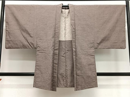 平和屋着物∞男性　長羽織　紬地　黄枯茶色　正絹　逸品　CABD4768ua