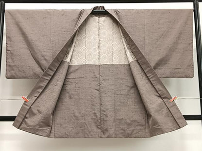 平和屋着物∞男性　長羽織　紬地　黄枯茶色　正絹　逸品　CABD4768ua