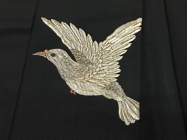 平和屋着物∞羽織　総刺繍　舞鳥文　黒地　金糸　正絹　逸品　未使用　CABD4771ua