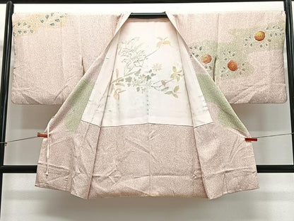 平和屋着物∞道行コート　草花文　金彩　ロング丈　正絹　逸品　CABD4771ua