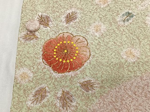 平和屋着物∞道行コート　草花文　金彩　ロング丈　正絹　逸品　CABD4771ua