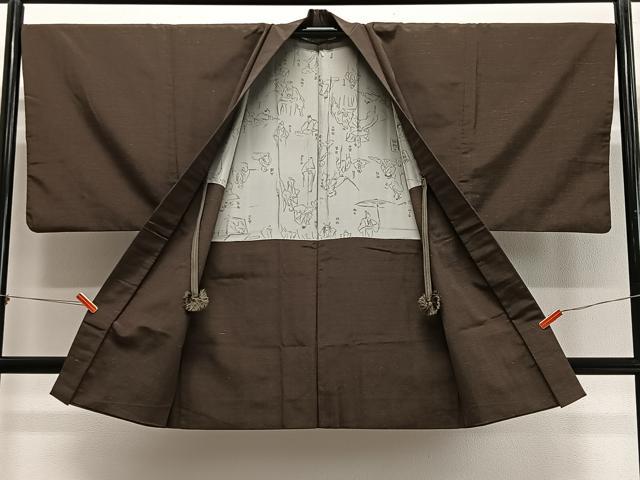 平和屋着物∞男性　長羽織　紬地　霞文　正絹　逸品　CABD4781ua