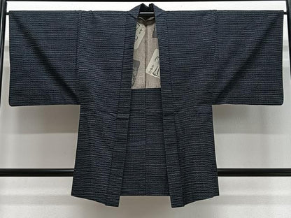 平和屋着物∞男性　紬地　横段文　綿　逸品　CABD4782ua
