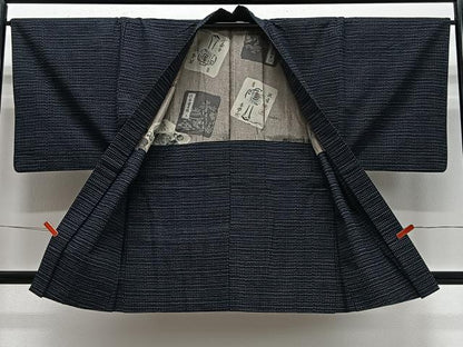 平和屋着物∞男性　紬地　横段文　綿　逸品　CABD4782ua