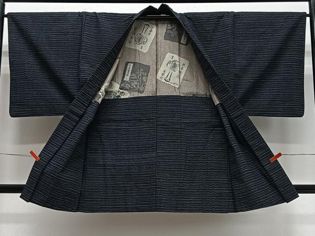 平和屋着物∞男性　紬地　横段文　綿　逸品　CABD4782ua