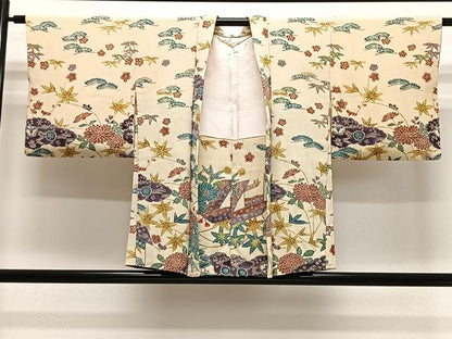 平和屋着物∞羽織　草花文　鬼しぼ縮緬　正絹　逸品　CABD4783ua
